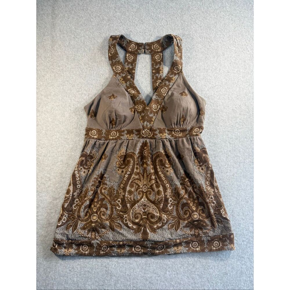 INC International Concepts brown paisley halter top L
